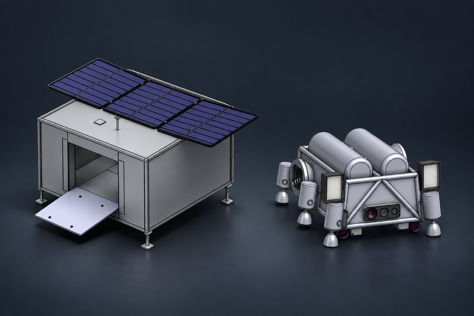 Side-by-side concept illustration of Team 24's solar-powered base station and autonomous scout drone.